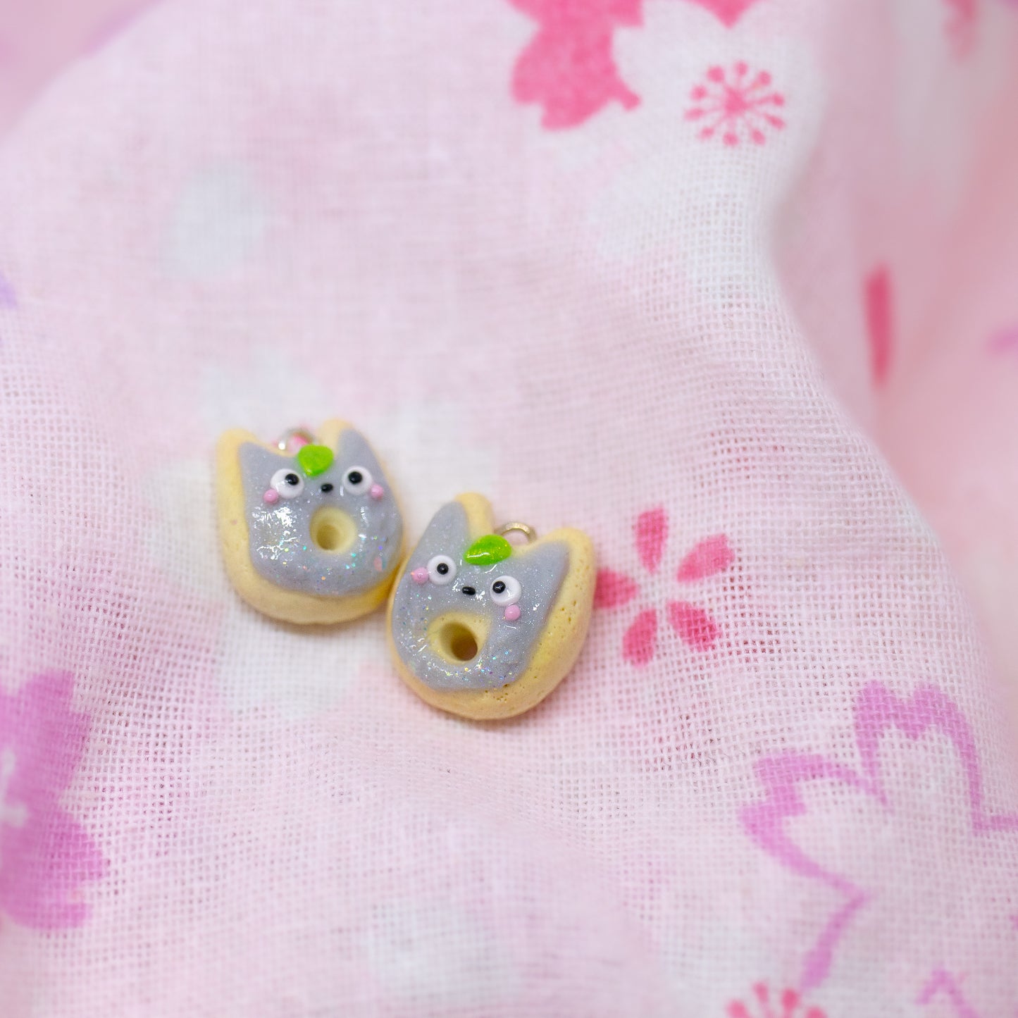 Grey Bunny Donut Polymer Clay Charm