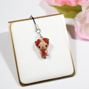 Red Rosy Valentine Brown Bear - Polymer Clay Charm