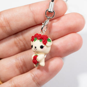 Red Rosy Valentine Pup - Polymer Clay Charm