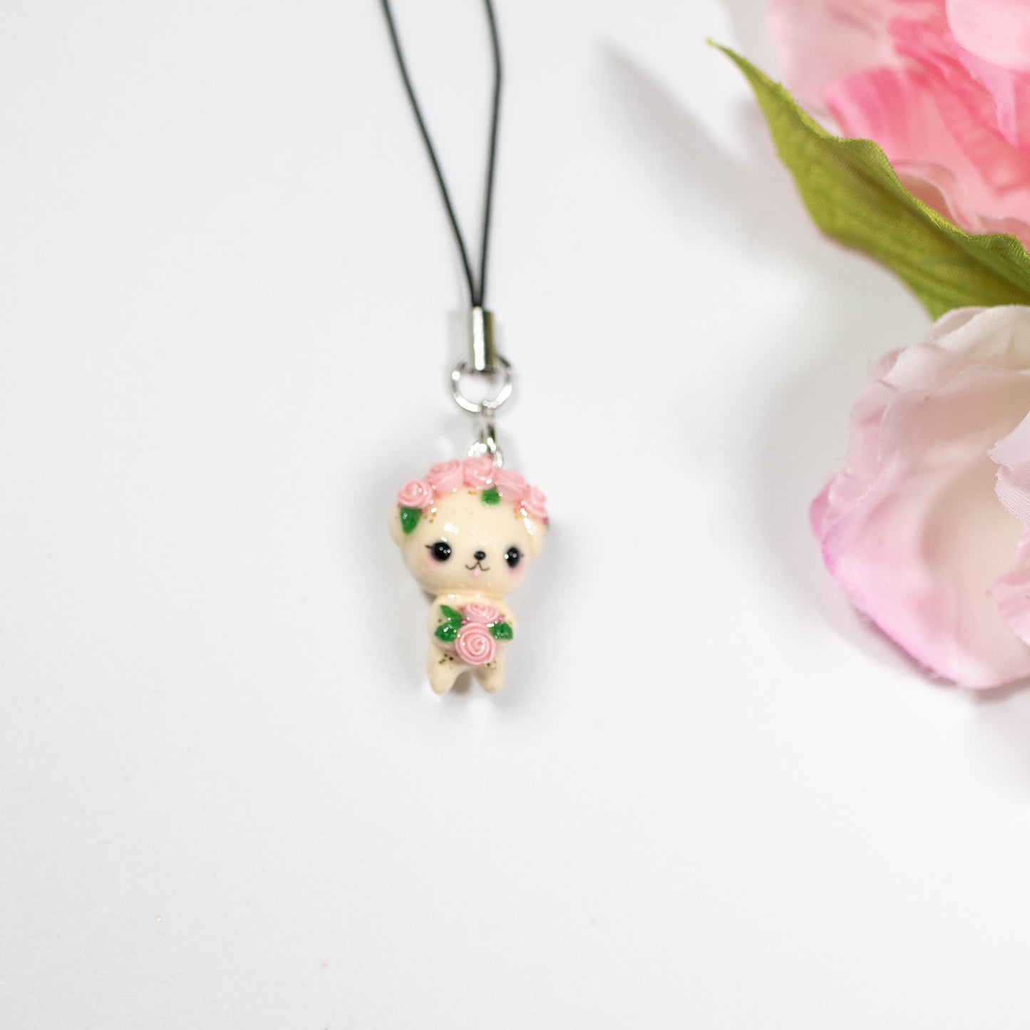 Pink Rosy Valentine Pup - Polymer Clay Charm