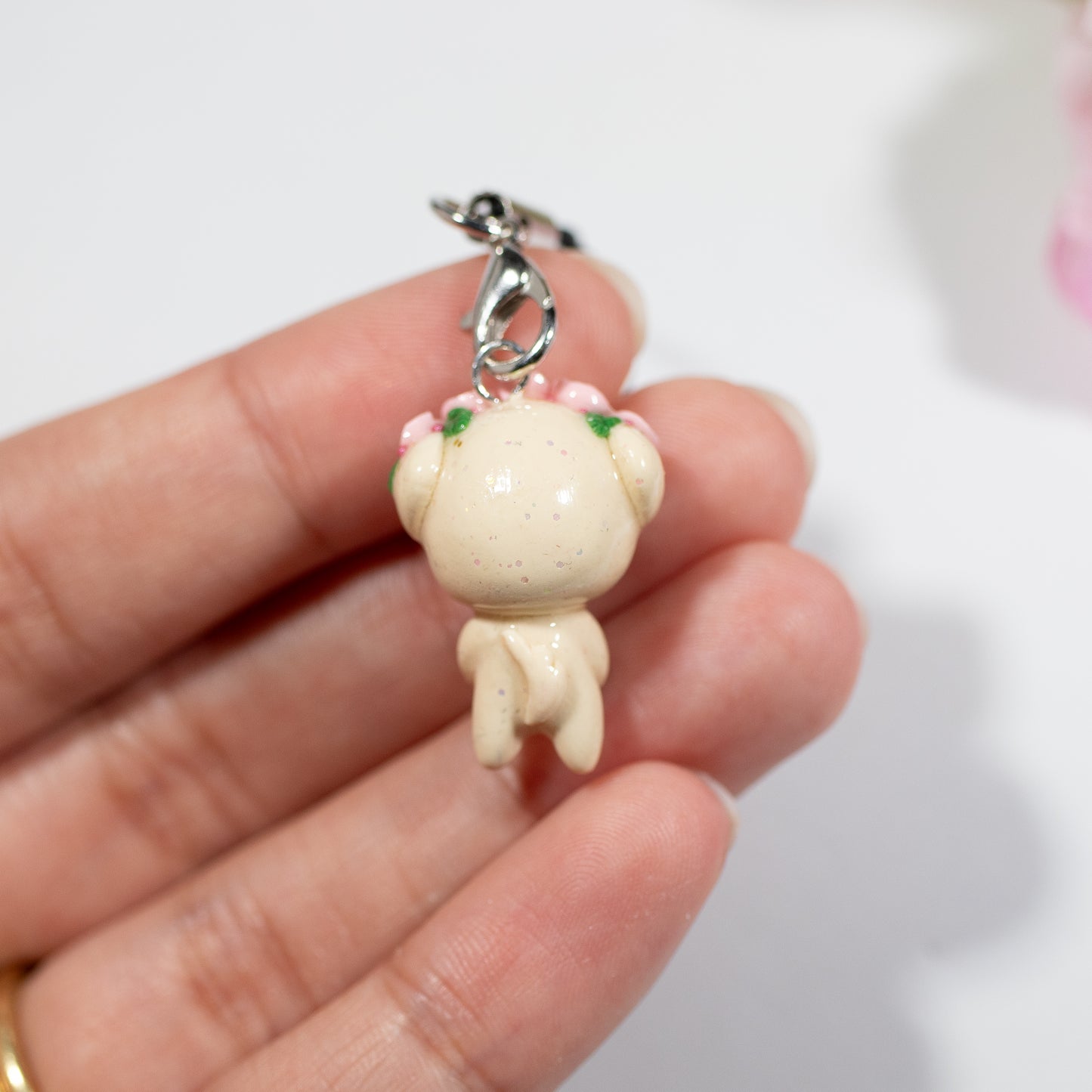 Pink Rosy Valentine Pup - Polymer Clay Charm