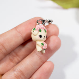 Pink Rosy Valentine Pup - Polymer Clay Charm