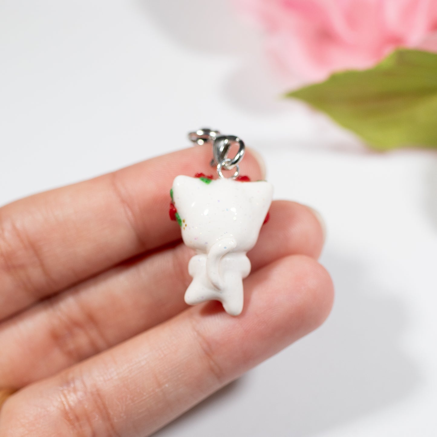 Red Rosy Valentine Kitty - Polymer Clay Charm