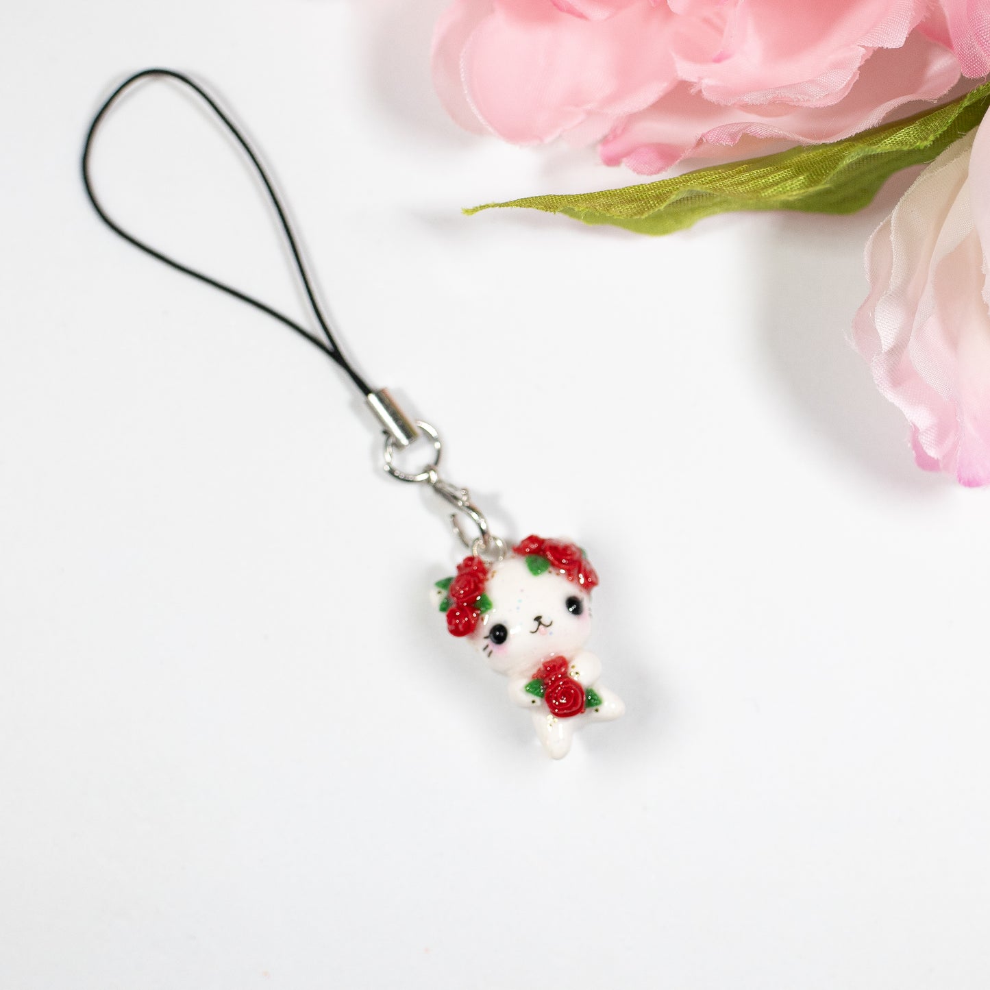 Red Rosy Valentine Kitty - Polymer Clay Charm