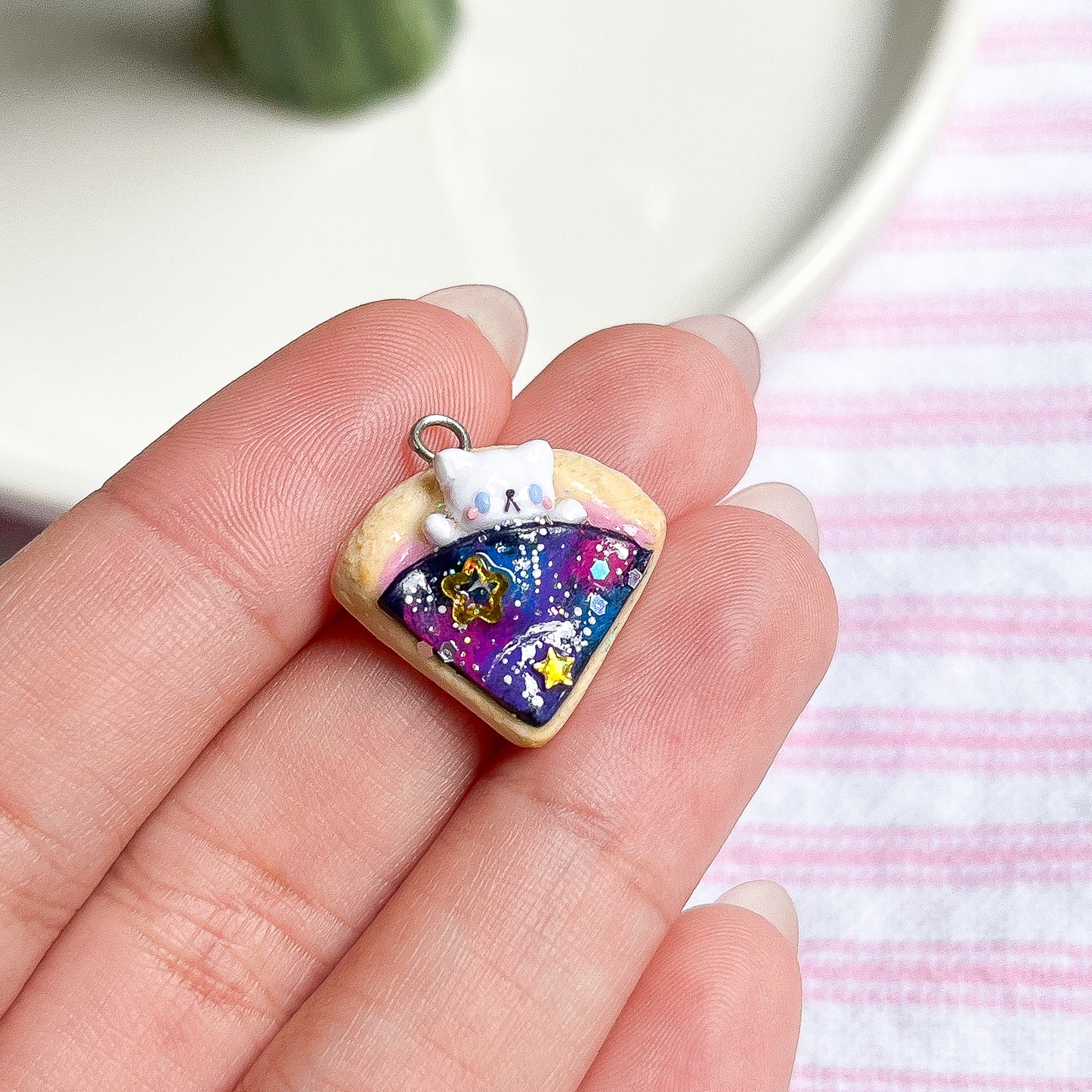 Galaxy Pizza Kitty Polymer Clay Charm