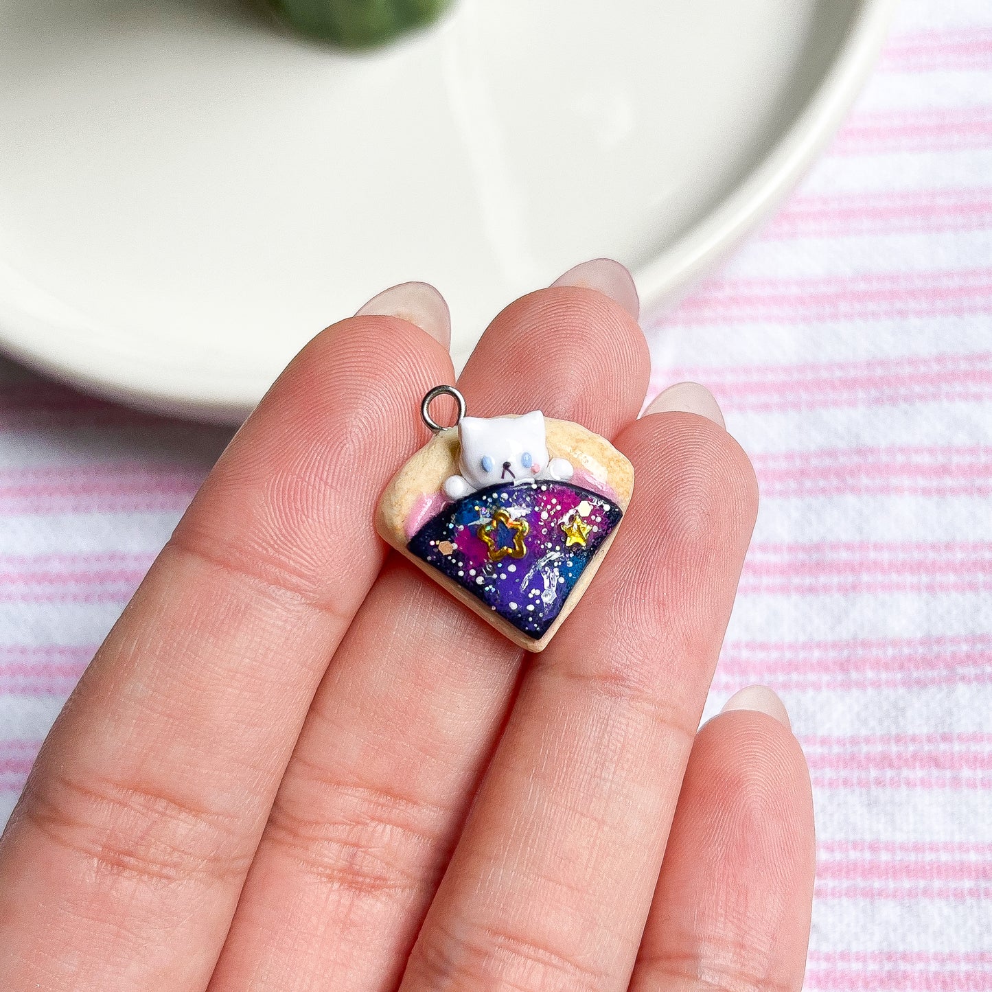 Galaxy Pizza Kitty Polymer Clay Charm