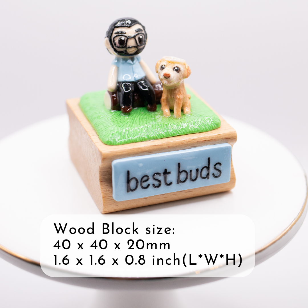 Custom Clay and Wood Figurine - Medium 1.6" x 1.6" Personalized Clay