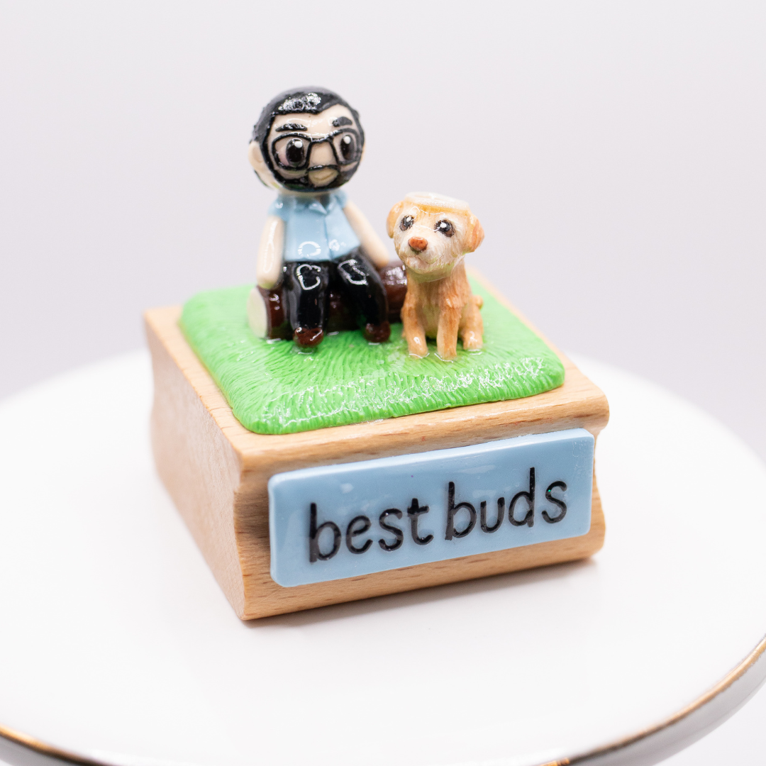 Custom Clay and Wood Figurine - Medium 1.6" x 1.6" Personalized Clay