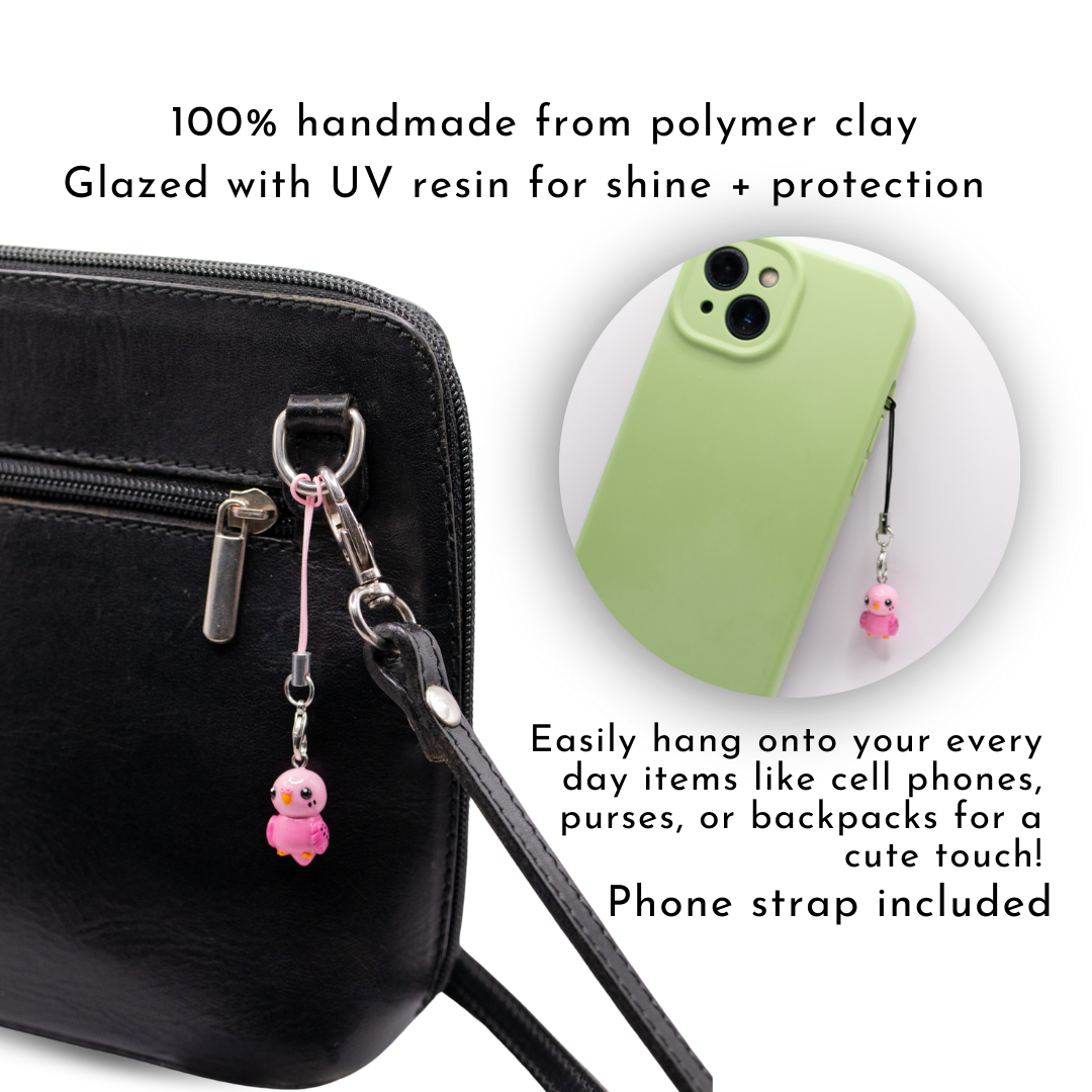 Pink Budgie Polymer Clay Charm