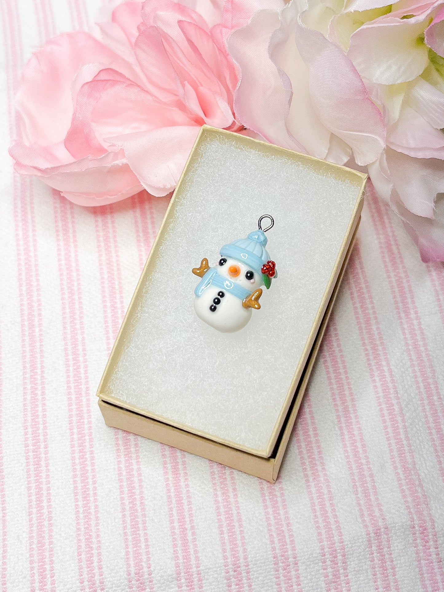 Snowman with Blue Beanie Clay Charm