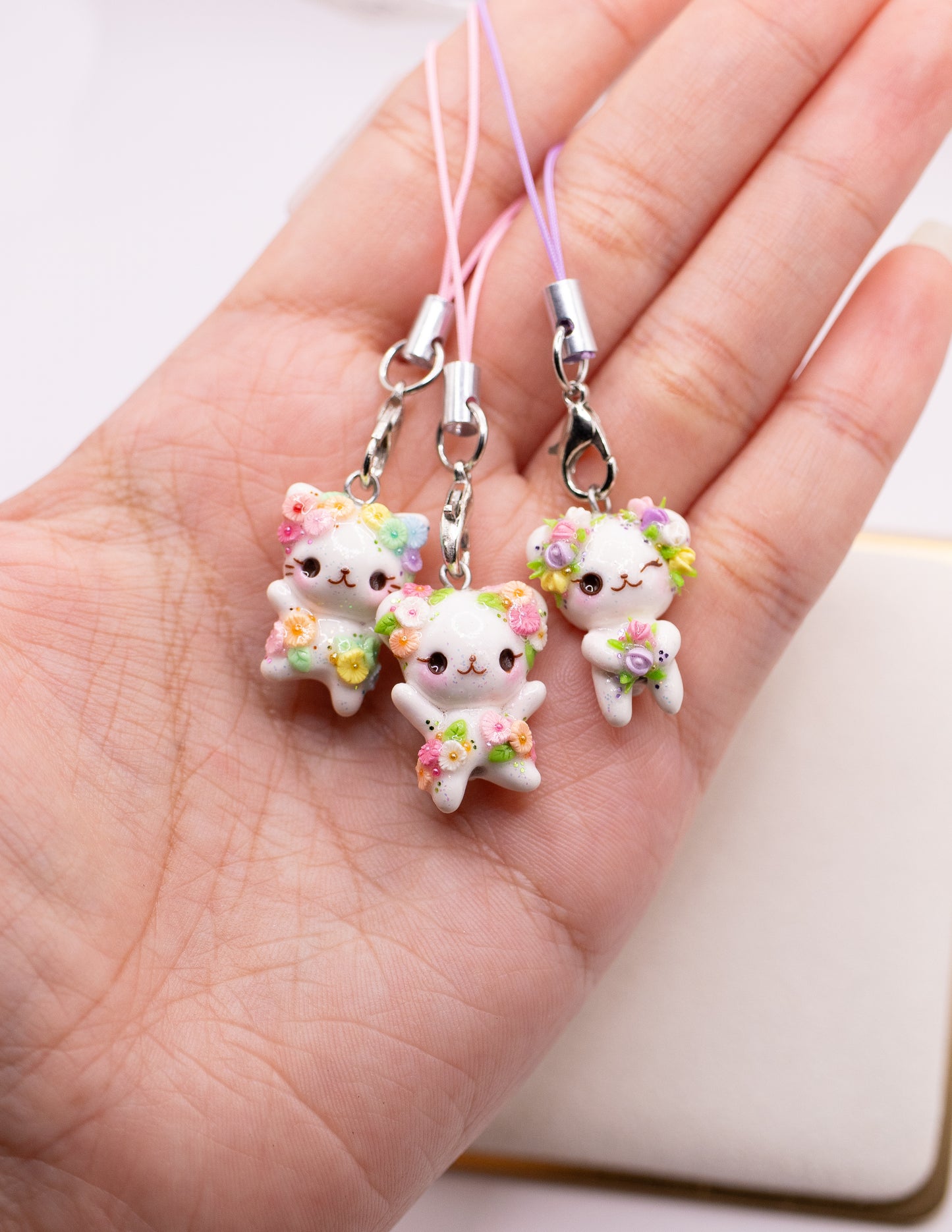 Summer Peachy-Pink Daisy Floral Bear Charm