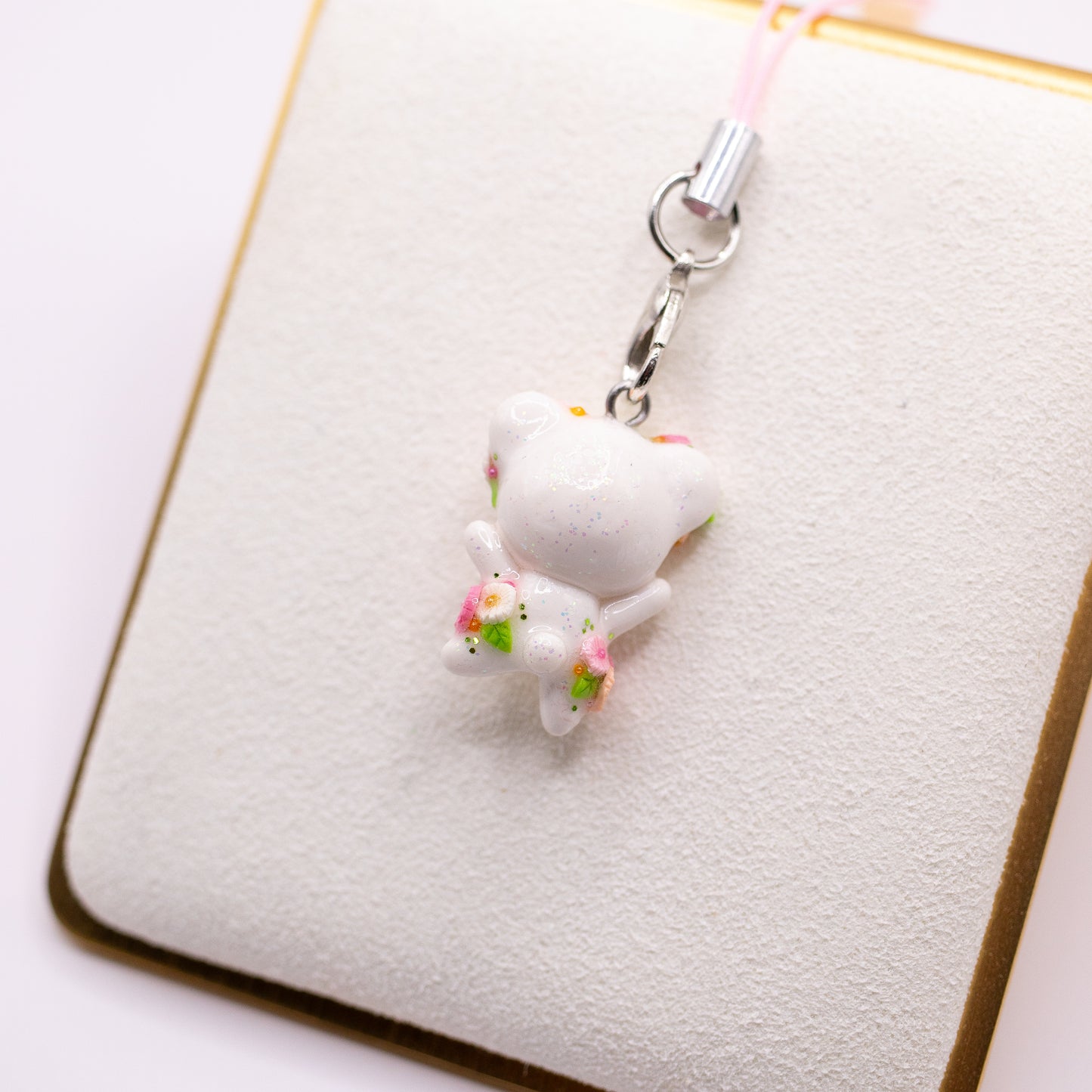 Summer Peachy-Pink Daisy Floral Bear Charm