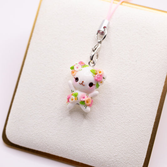 Summer Peachy-Pink Daisy Floral Bear Charm