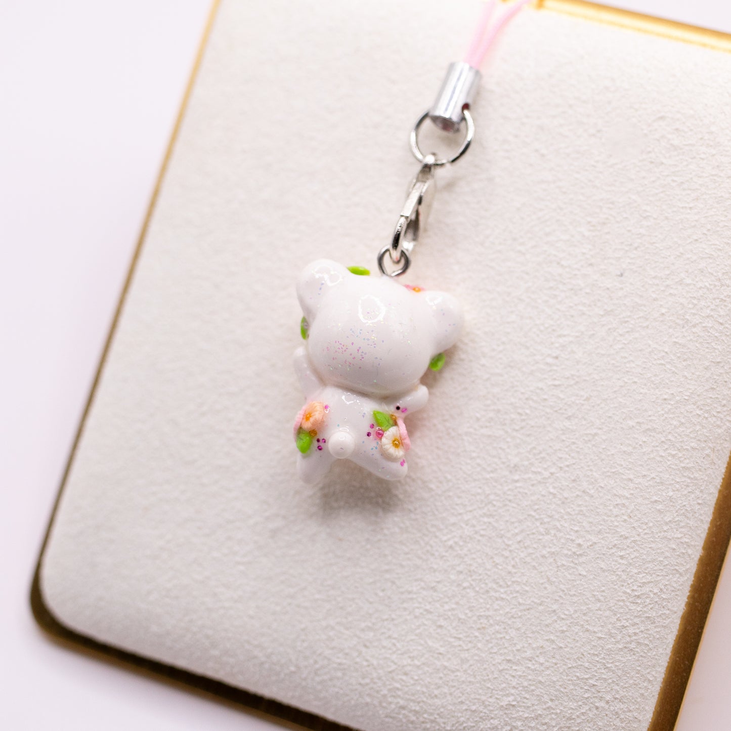 Summer Peachy-Pink Daisy Floral Bear Charm