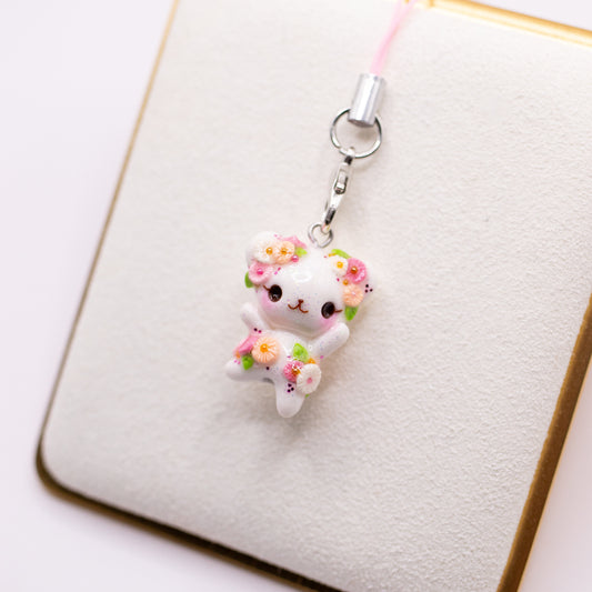 Summer Peachy-Pink Daisy Floral Bear Charm
