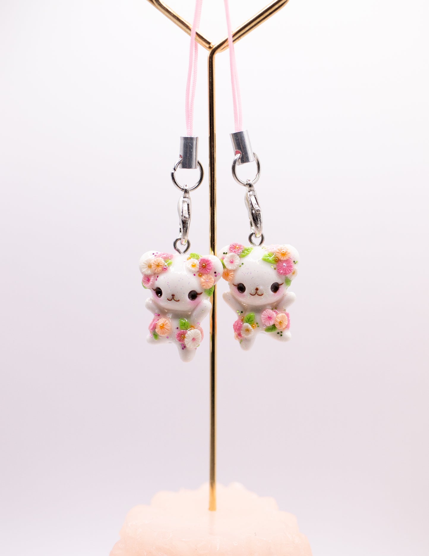 Summer Peachy-Pink Daisy Floral Bear Charm