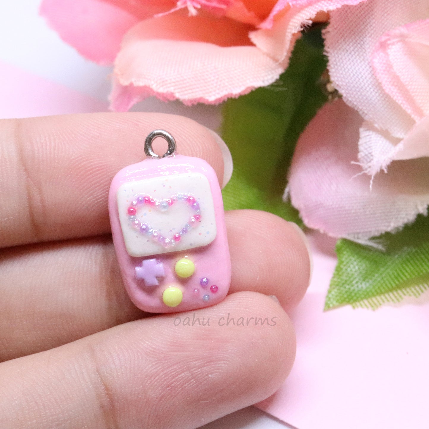 Pink Gameboy Polymer Clay Charm