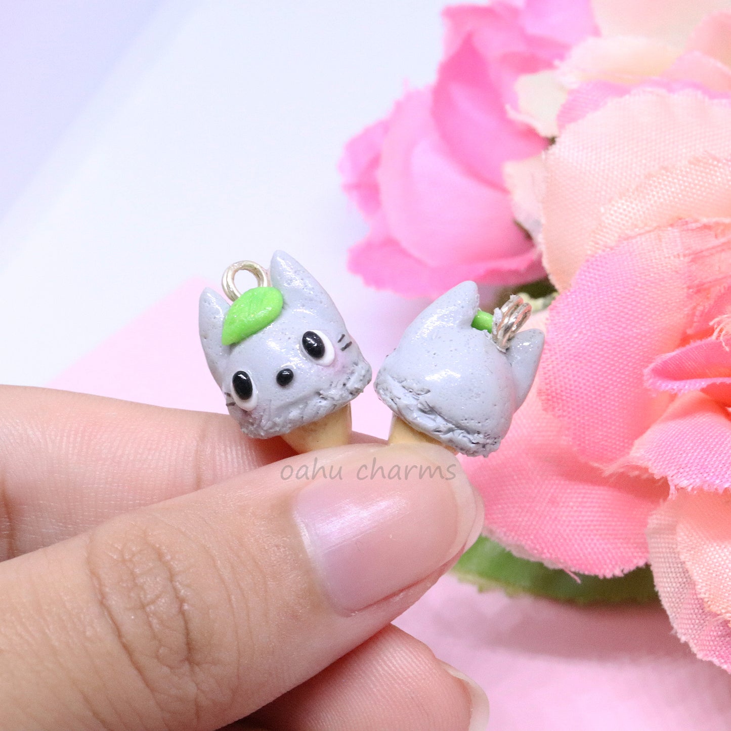 Grey Totoro Bunny Ice Cream Polymer Clay Charm