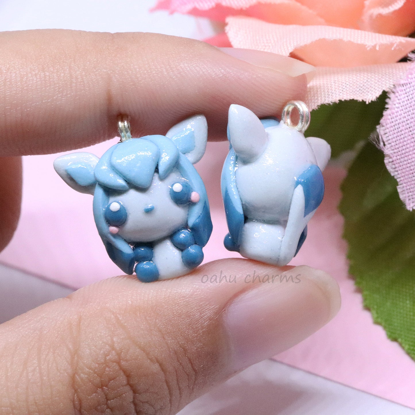 Blue Glaceon Fox Polymer Clay Charm