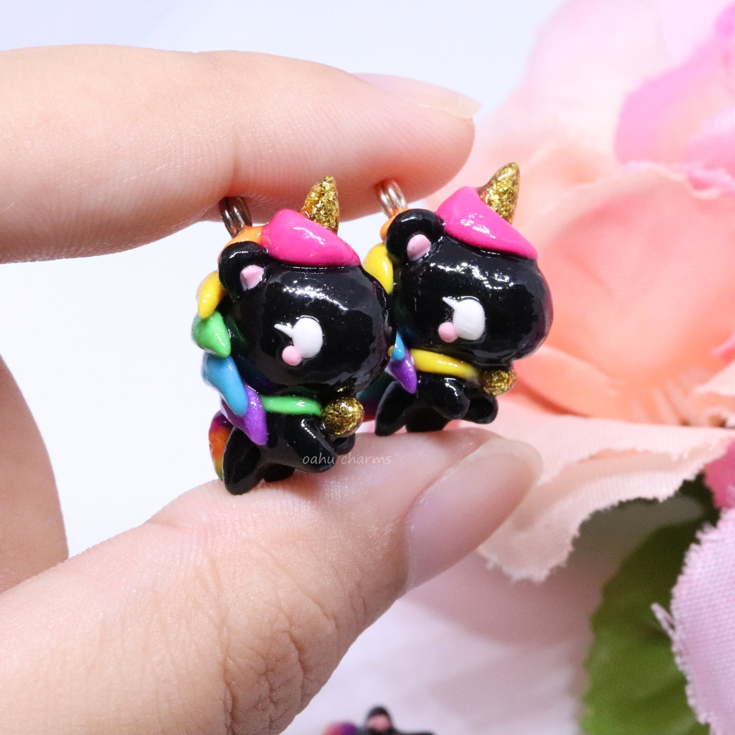 Dark Vibrant Rainbow Unicorn Polymer Clay Charm (6 Styles Available)
