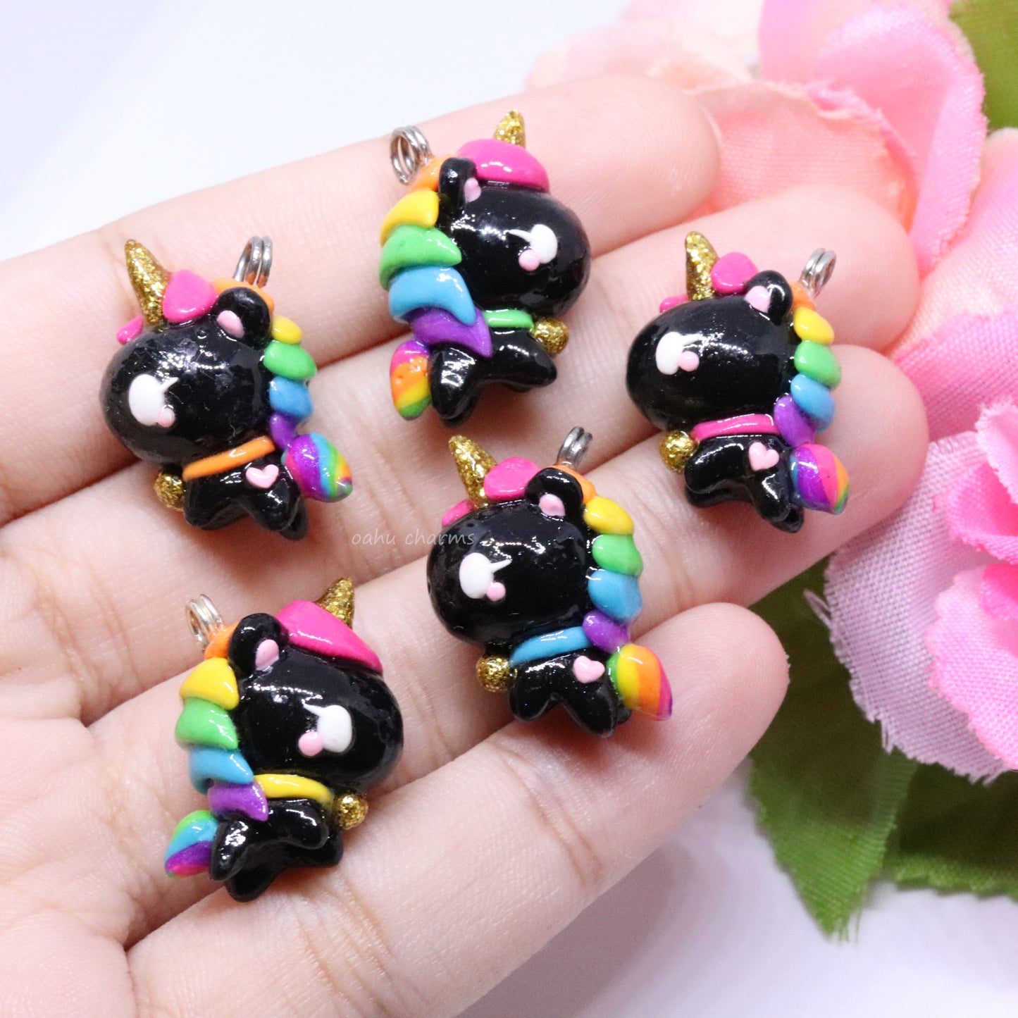 Dark Vibrant Rainbow Unicorn Polymer Clay Charm (6 Styles Available)