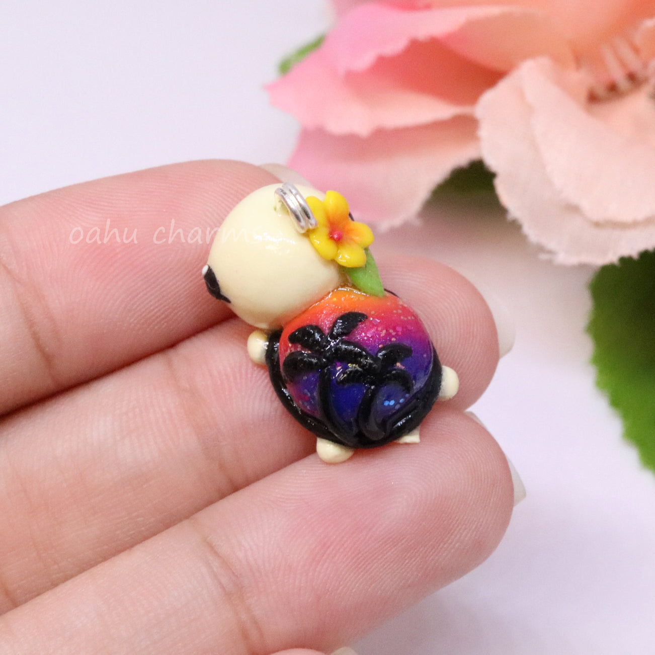 Sunset Turtle Polymer Clay Charm