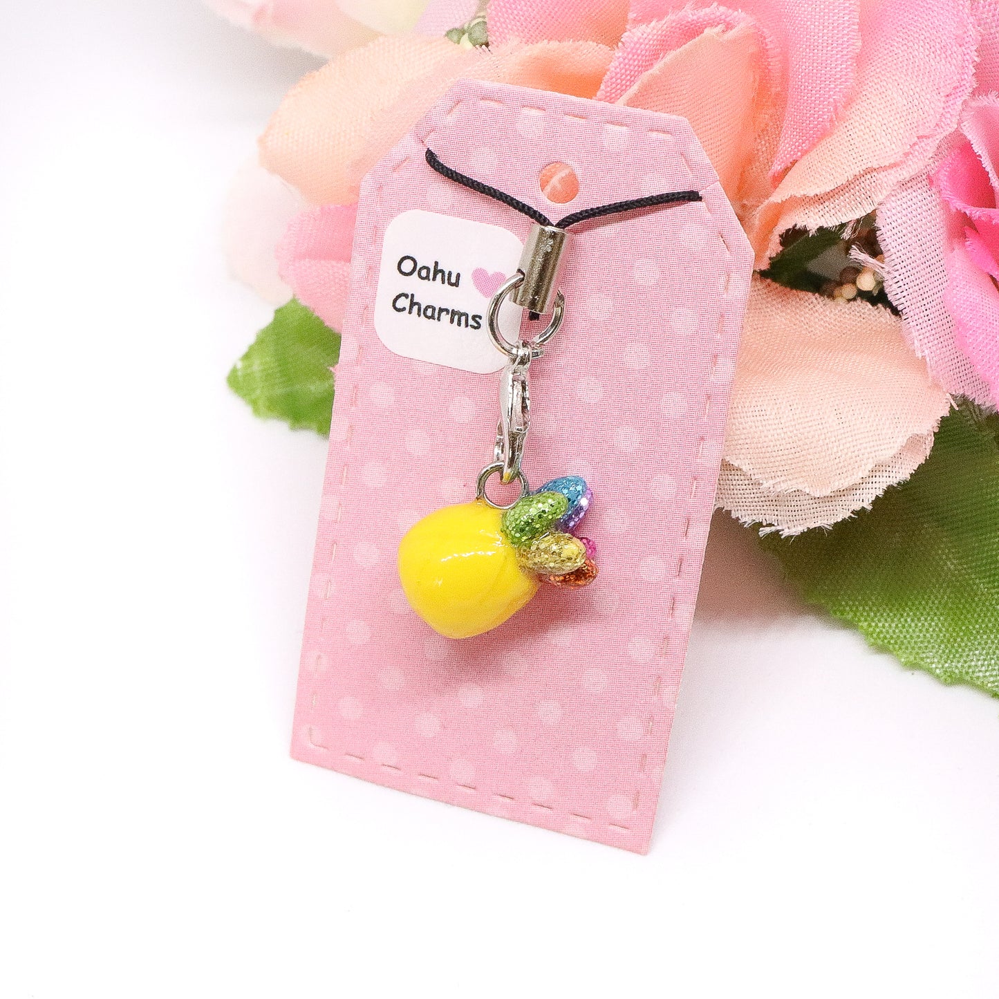 Pineapple with Rainbow Glitter Leaves Polymer Clay Charm