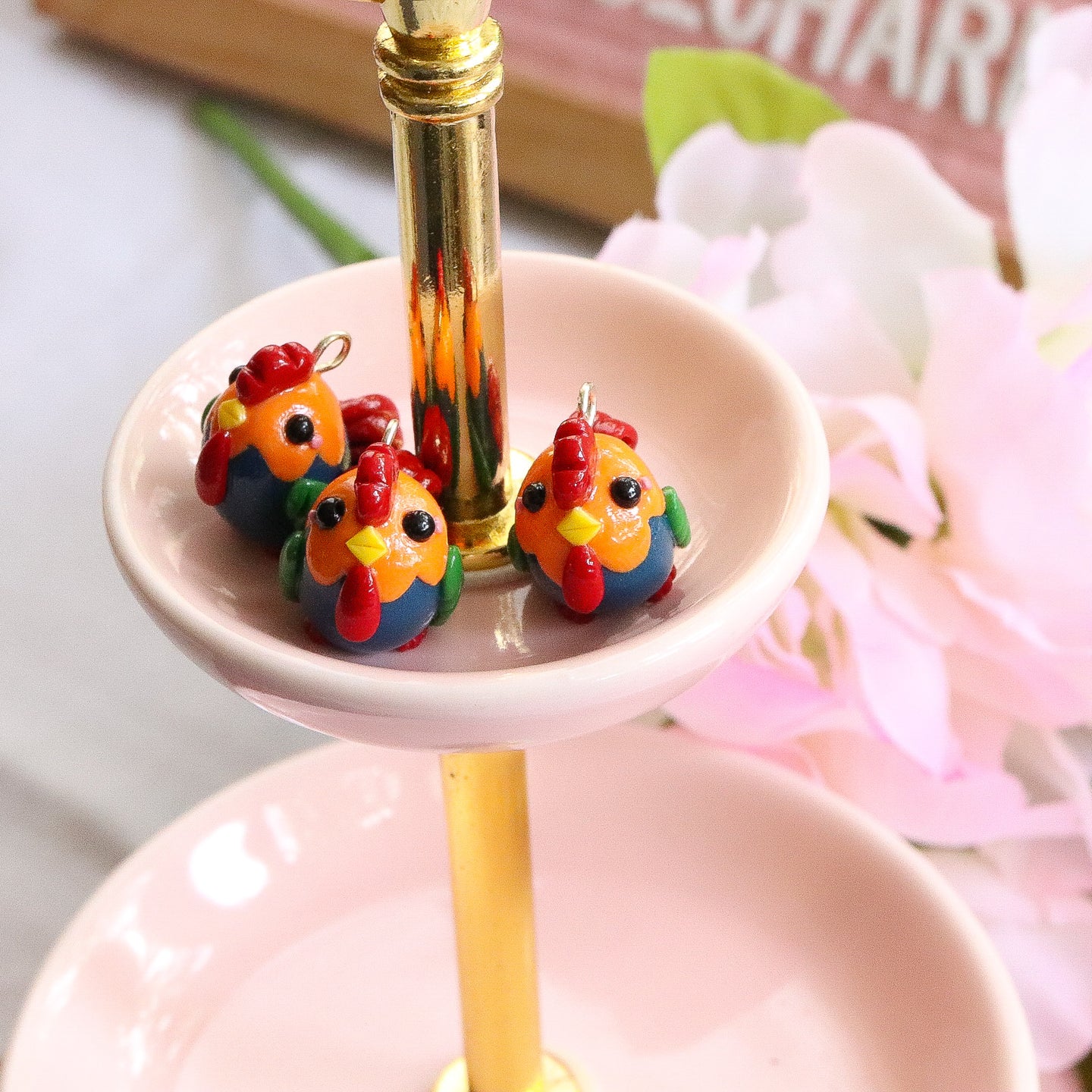 Colorful rooster charms