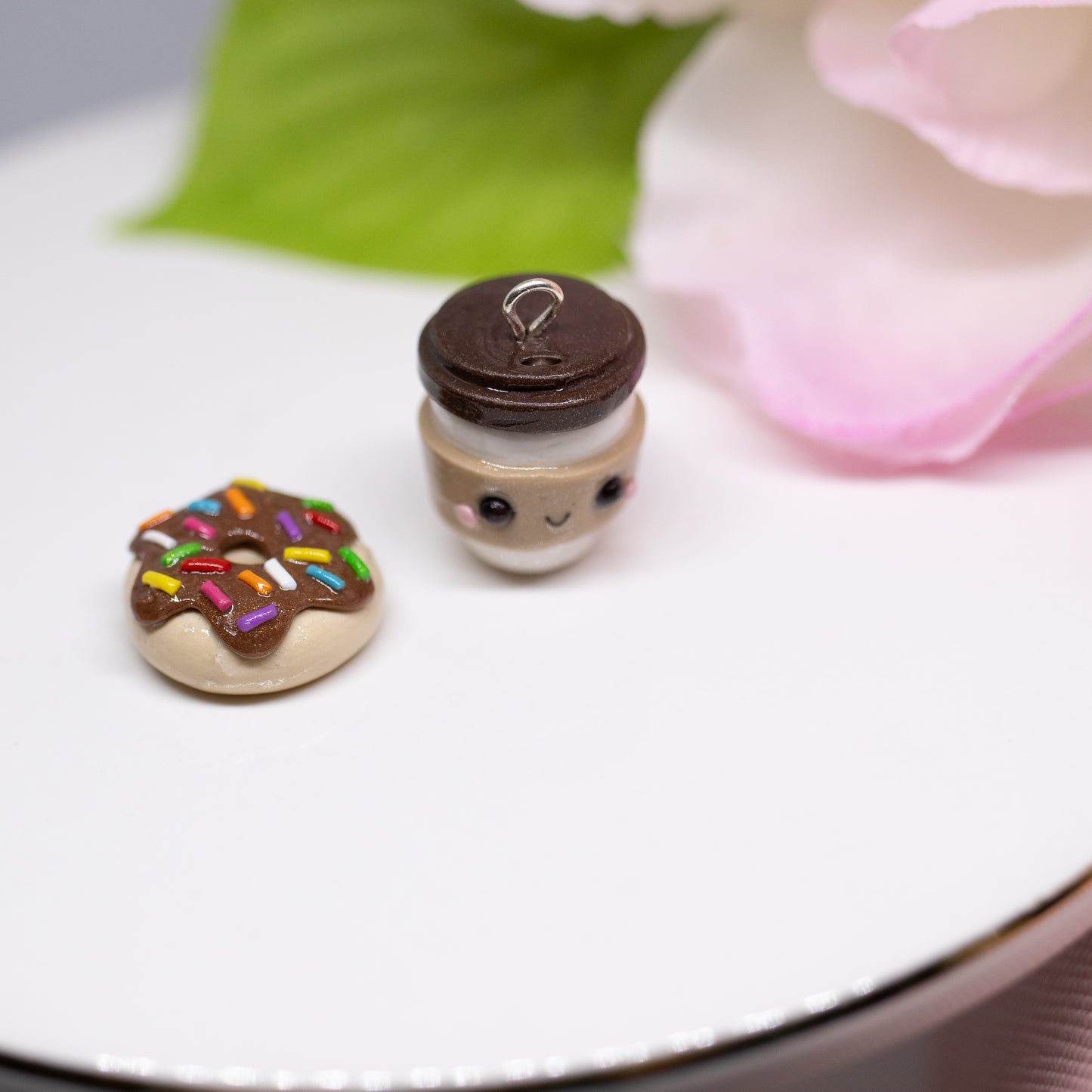 Coffee and Donut Matching Friendship Polymer Clay Charms