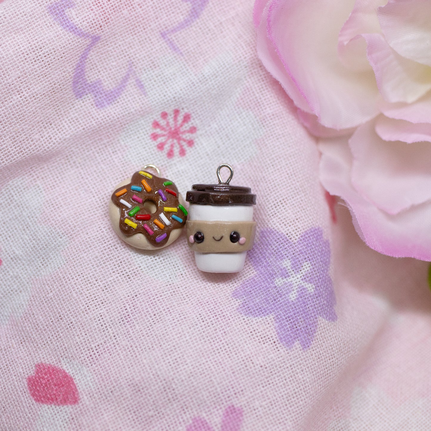 Coffee and Donut Matching Friendship Polymer Clay Charms