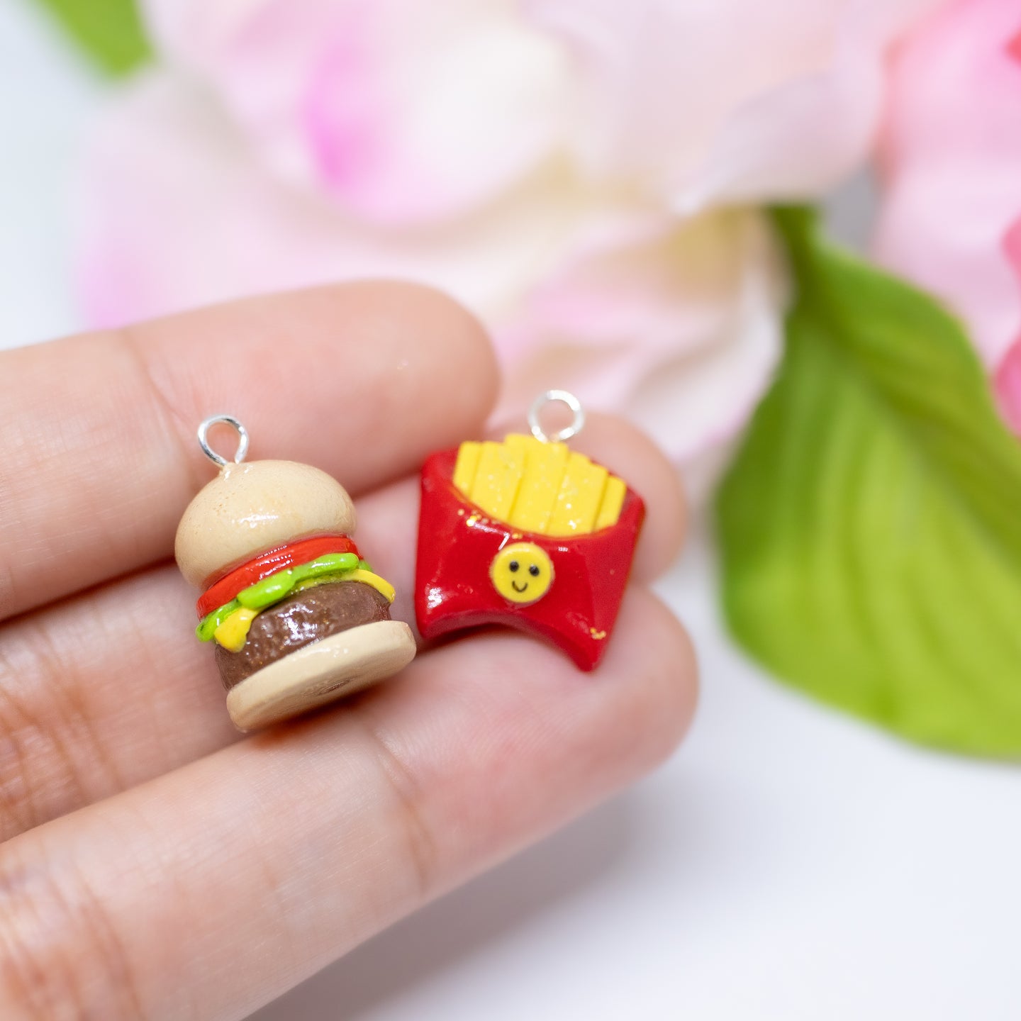 Burger n' French Fries BFF Couple Polymer Clay Charms