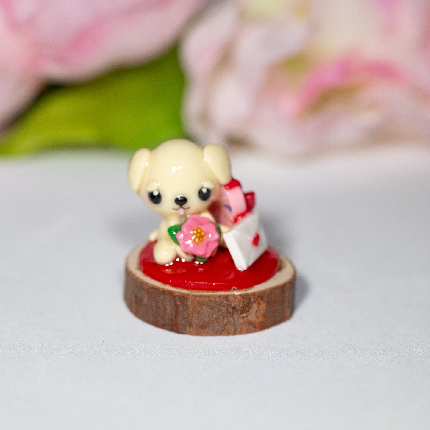 Small Doggy Valentine Figurine - Polymer Clay Figurine