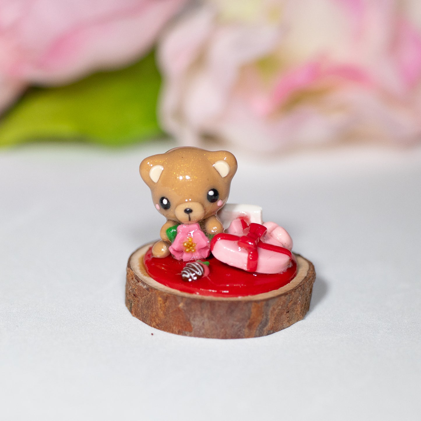 Large Brown Bear Valentine Polymer Clay Figurine