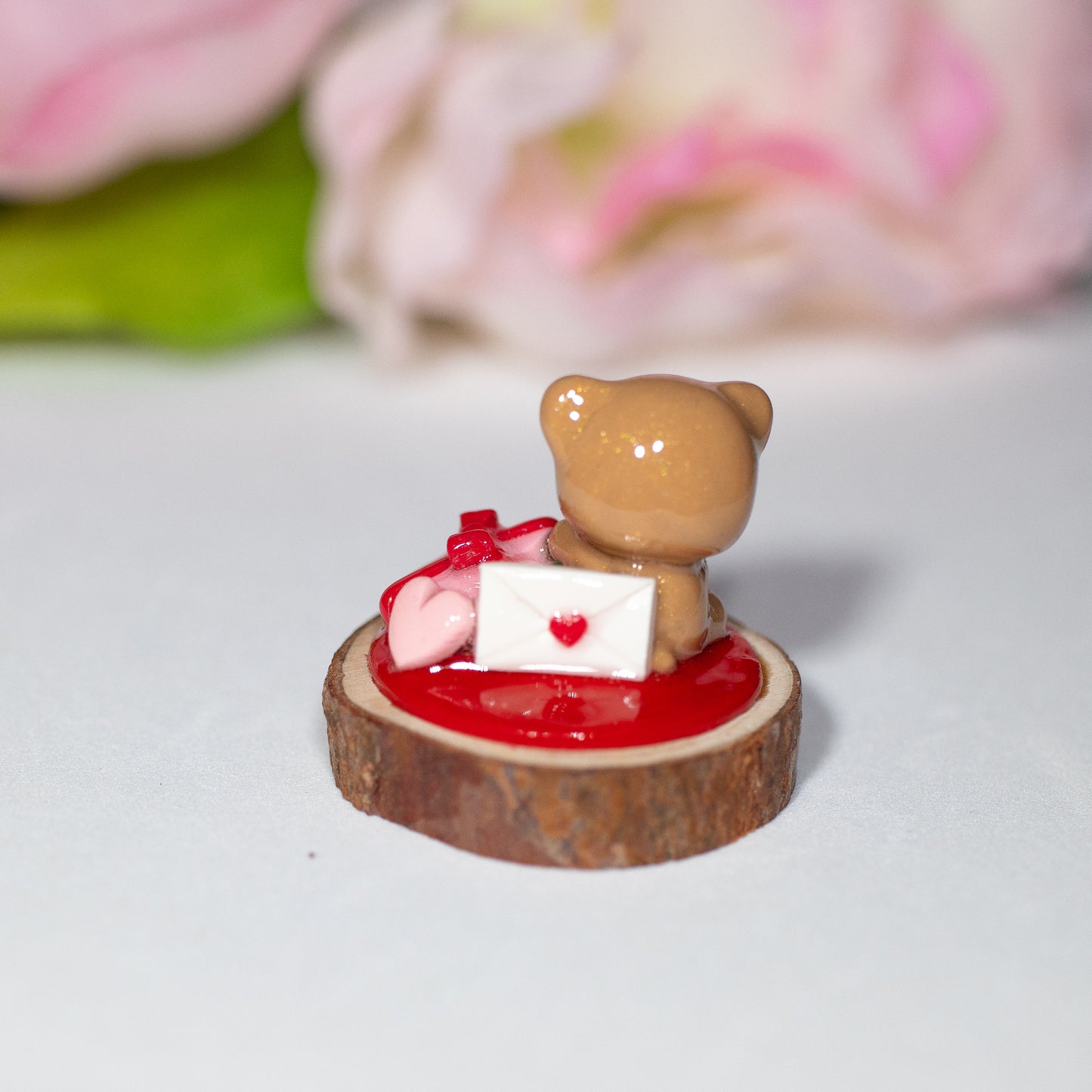 Large Brown Bear Valentine Polymer Clay Figurine