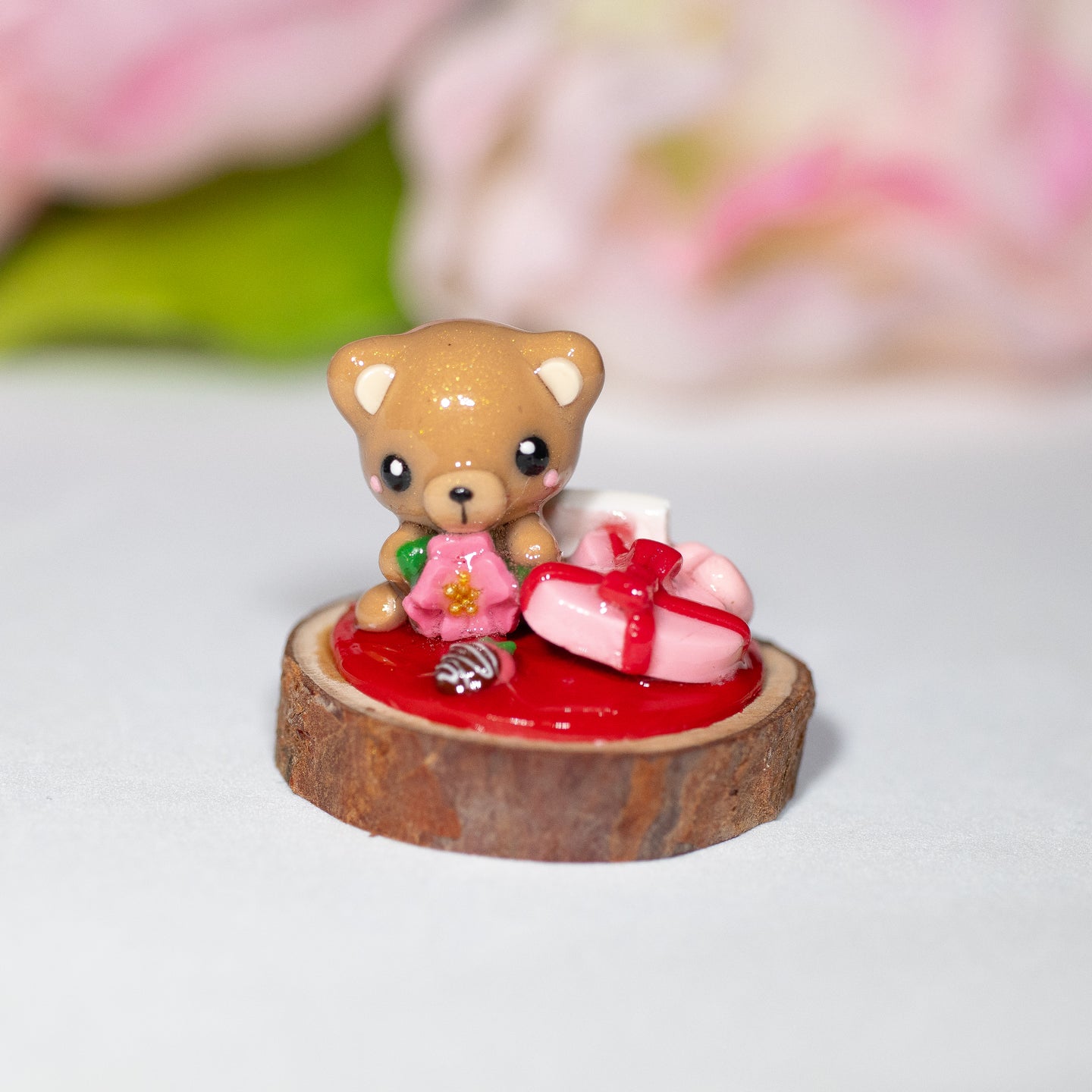 Large Brown Bear Valentine Figurine - Polymer Clay Figurine