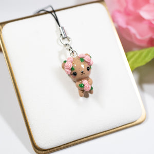 Pink Rosy Valentine Brown Bear - Polymer Clay Charm