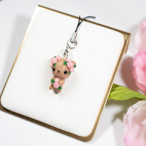 Pink Rosy Valentine Brown Bear - Polymer Clay Charm