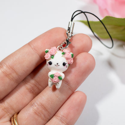 Pink Rosy Valentine Kitty - Polymer Clay Charm