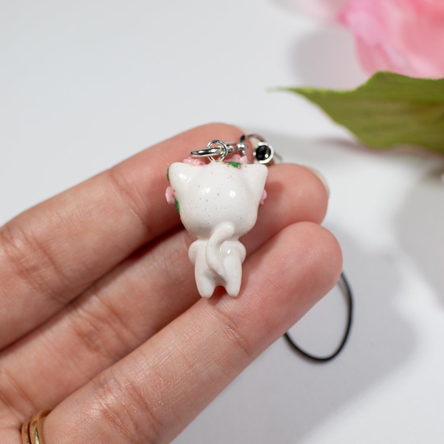 Pink Rosy Valentine Kitty - Polymer Clay Charm