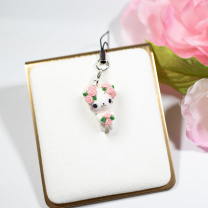 Pink Rosy Valentine Kitty - Polymer Clay Charm