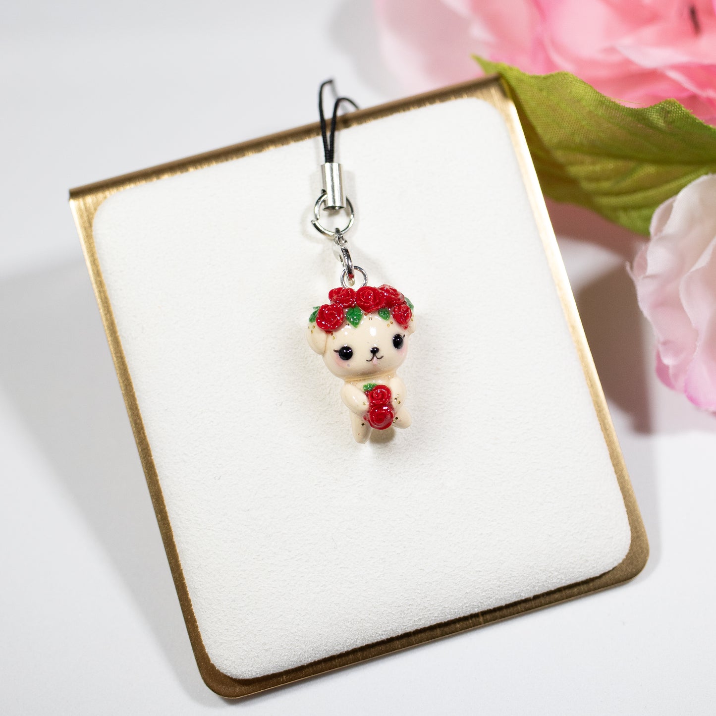 Red Rosy Valentine Pup - Polymer Clay Charm