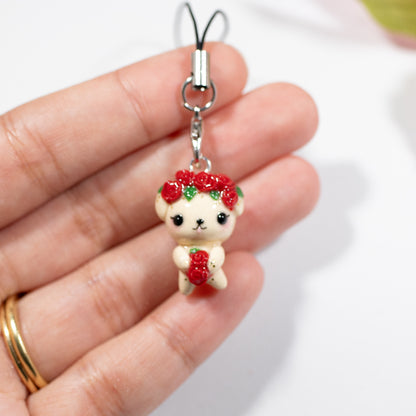 Red Rosy Valentine Pup - Polymer Clay Charm