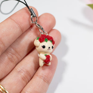 Red Rosy Valentine Pup - Polymer Clay Charm