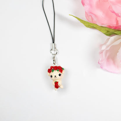 Red Rosy Valentine Pup - Polymer Clay Charm