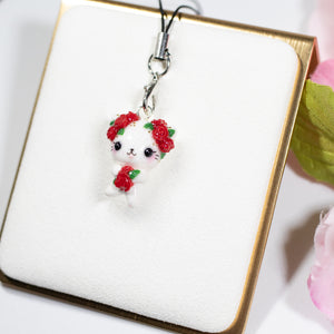 Red Rosy Valentine Kitty - Polymer Clay Charm