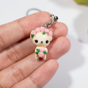 Pink Rosy Valentine Pup - Polymer Clay Charm