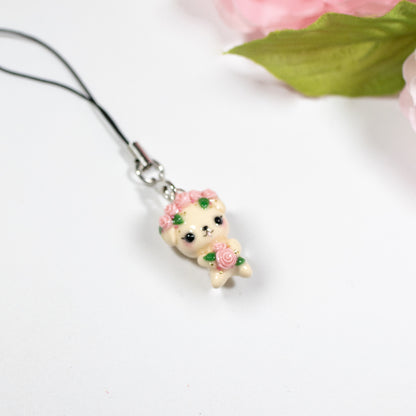 Pink Rosy Valentine Pup - Polymer Clay Charm