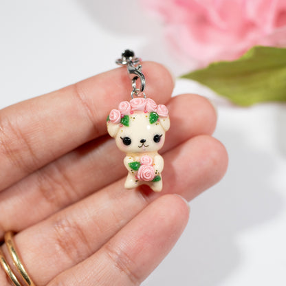 Pink Rosy Valentine Pup - Polymer Clay Charm