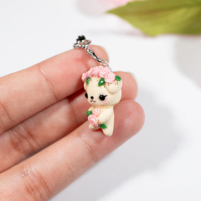 Pink Rosy Valentine Pup - Polymer Clay Charm