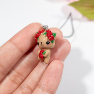 Red Rosy Valentine Brown Bear - Polymer Clay Charm